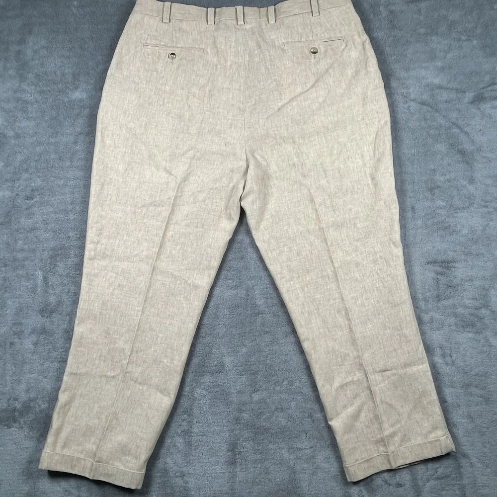 Jos A Bank Travelers Pants 40x29 Beige 100% Linen Pleated Cuffed Summer Coastal